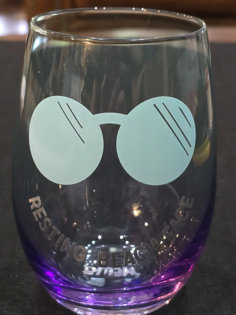 Blush Purple Stemless Wine Glasses w/Mint & Pink Beach Designs (Set of 2) #674